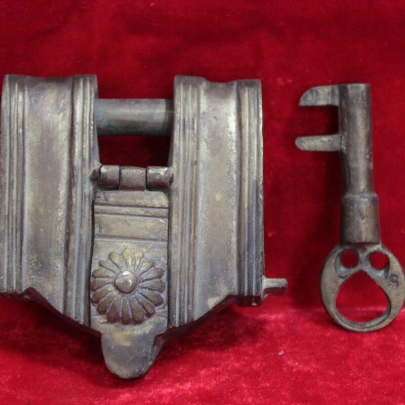 Old Vintage Iron Lock With Key Antique Home Decorative Collectible