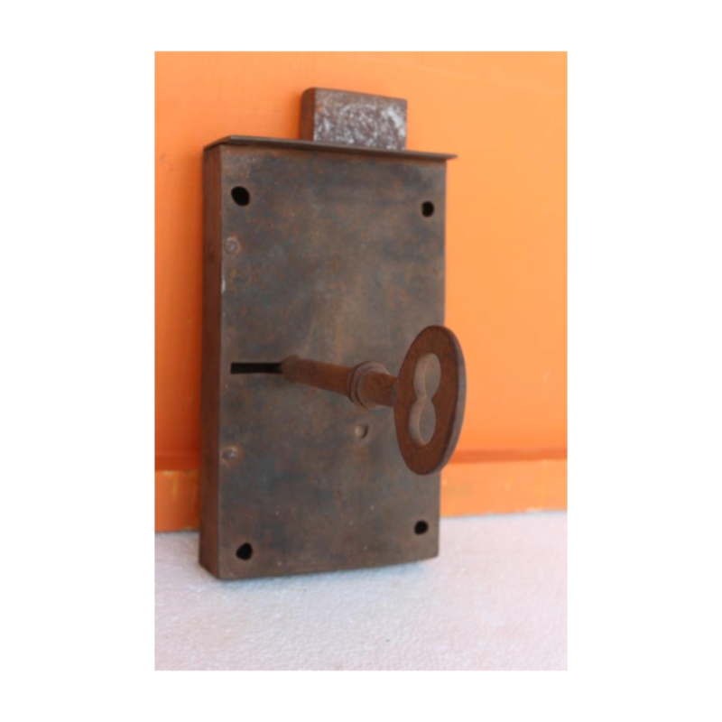 Big Door Iron Lock and Key Old Vintage Very Rare Collectible