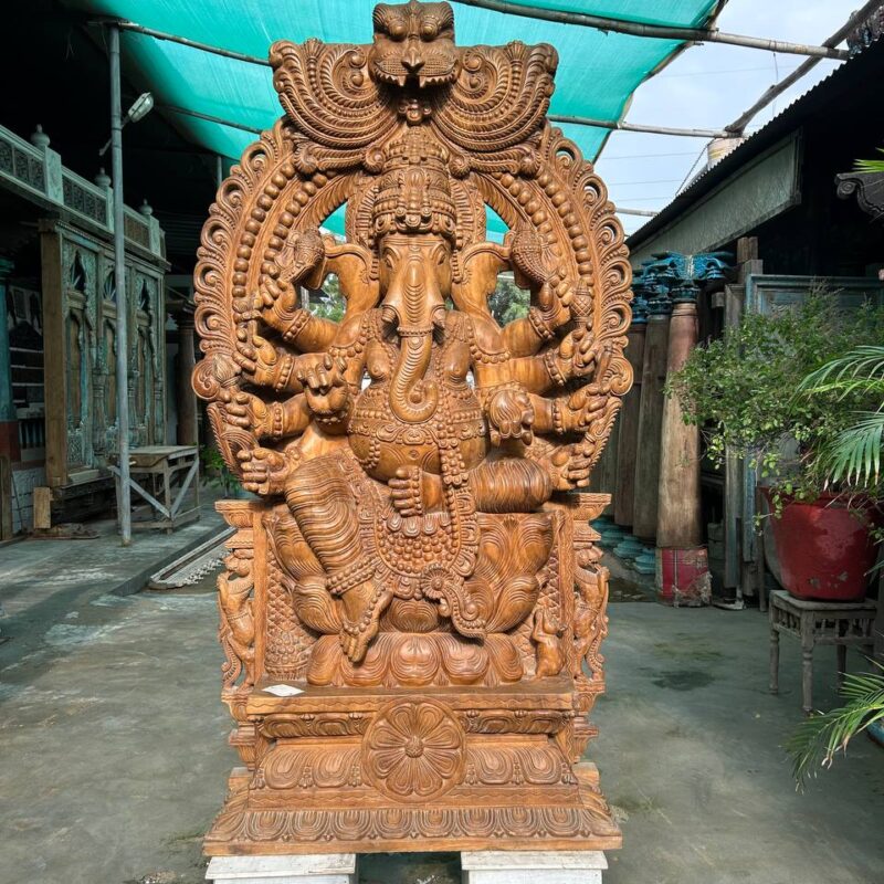 6.3 feet Large Old Wooden Carved God Ganesh Figure