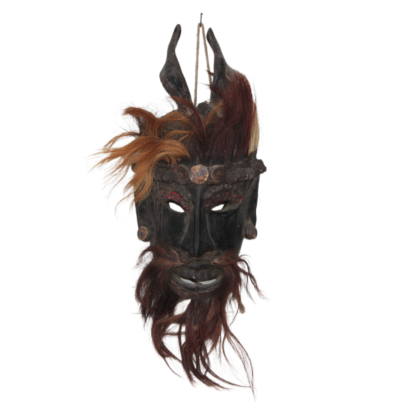 Handmade Wooden Hairy Jhakri Mask - Tribal Wall Hanging - Traditional Collectible Decor
