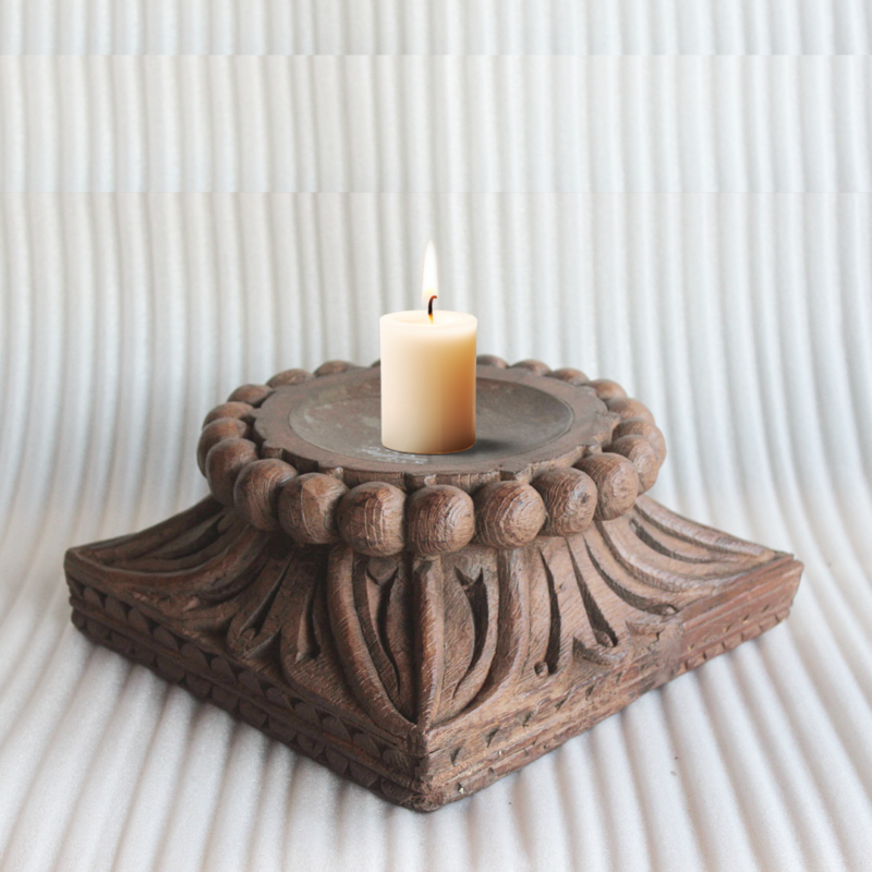 Vintage Wooden Carved Candle Stand, Table Decor Pieces