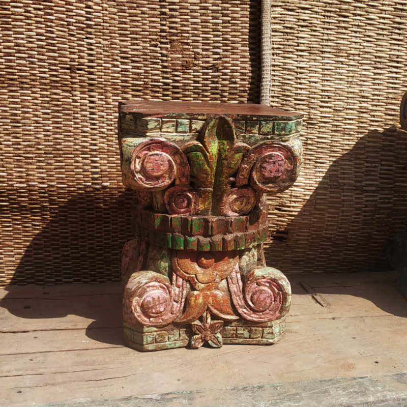 15" Wooden Stool with Great Carving Details