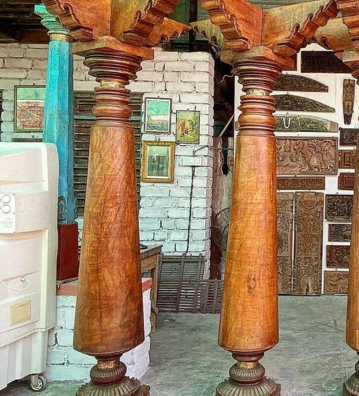 8 feet Large Wooden Chettinad Pillars, Antique Columns
