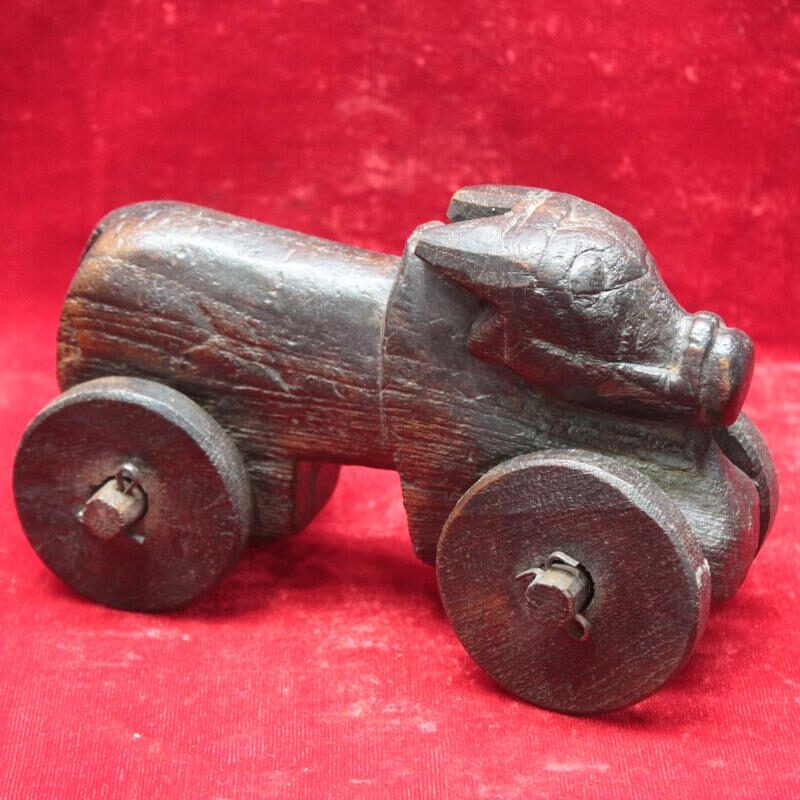 Wooden Nandi Figure Toy Carved Vintage Indian Home Decor Collectible