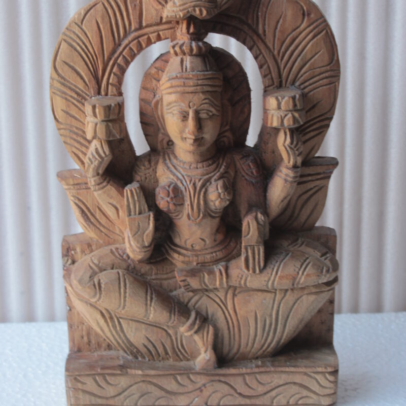 New Wooden Hand Carved Indian Goddess Laxmi Figure Rustic Style Home Decor