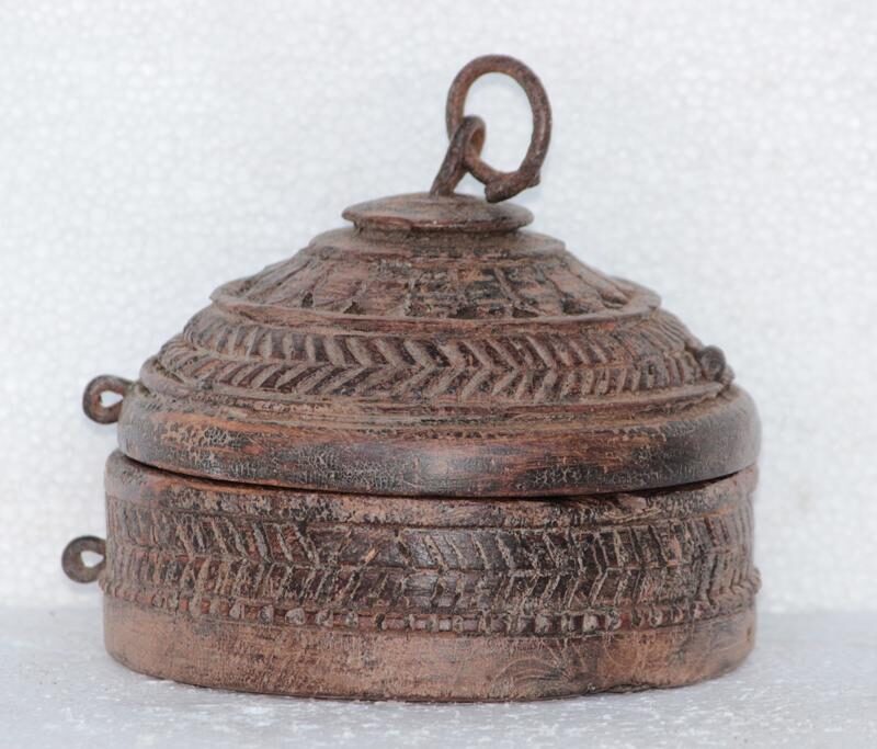 Wooden Tikka Box Carved Old Vintage Indian Home Decor Collectible