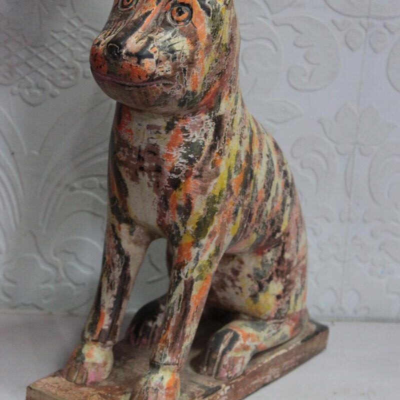 Wooden Cat Figure New Antique Handcrafted Home Decor