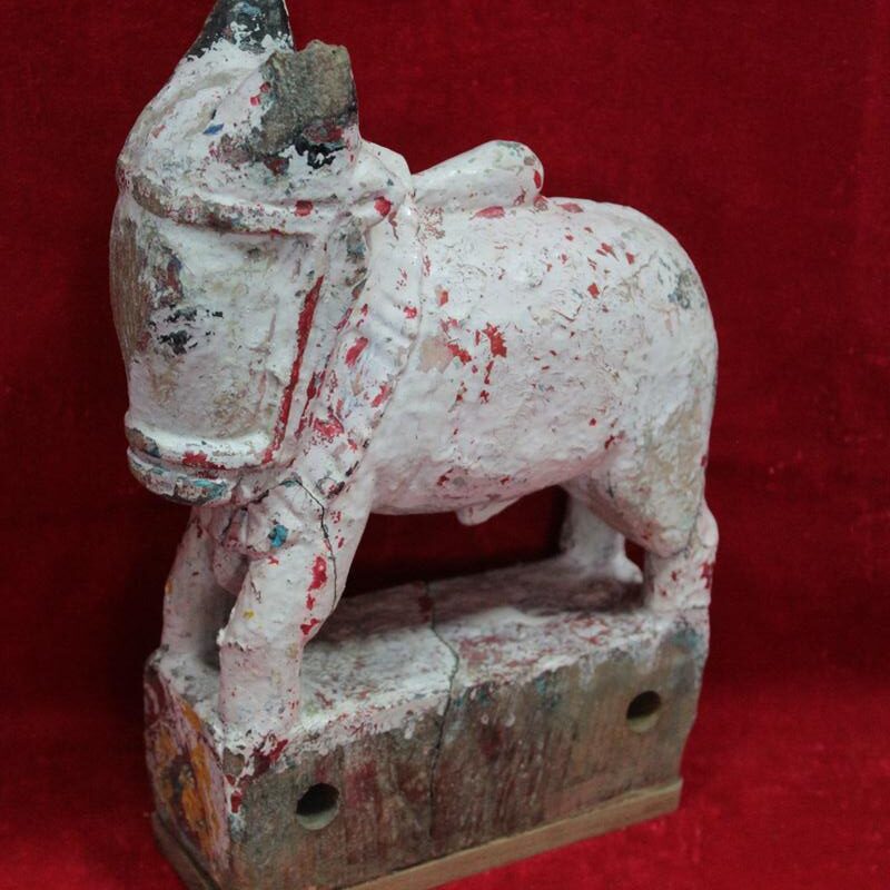 Wooden Nandi Figure Vintage Antique Old Indian Carved Home Decorative