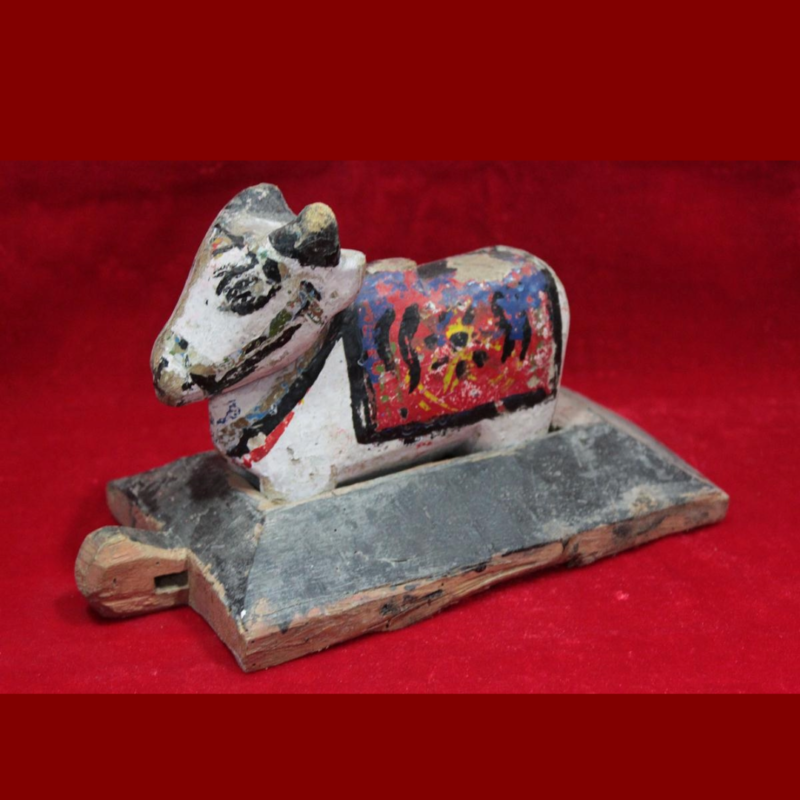 Wooden Nandi Figure Old Vintage Indian Carved Home Decorative Antique