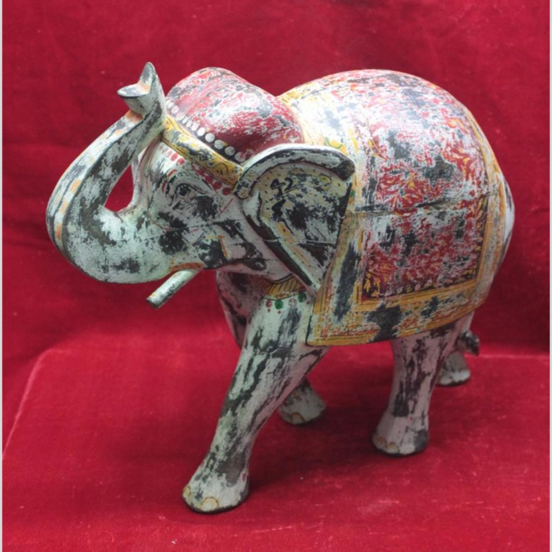 Elephant Figure Wooden Carved New Painted Hand Home Decor