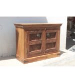 Antique Solid wood Carved Sideboard | Rustic Carved Wooden 2 Door Cabinet - Image 4