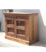 Antique Solid wood Carved Sideboard | Rustic Carved Wooden 2 Door Cabinet - Image 2