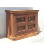Antique Solid wood Carved Sideboard | Rustic Carved Wooden 2 Door Cabinet - Image 3