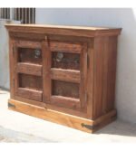 Antique Solid wood Carved Sideboard | Rustic Carved Wooden 2 Door Cabinet - Image 2