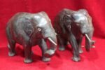 Wooden Statue 2 Pc Elephant Pair Figure Old Vintage Antique Home Decor - Image 2