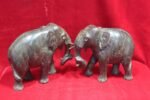 Wooden Statue 2 Pc Elephant Pair Figure Old Vintage Antique Home Decor - Image 4