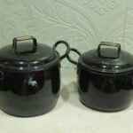 2 Pc Black Cooking Pot Vintage Enamel Ware Kitchenware Home Decor
