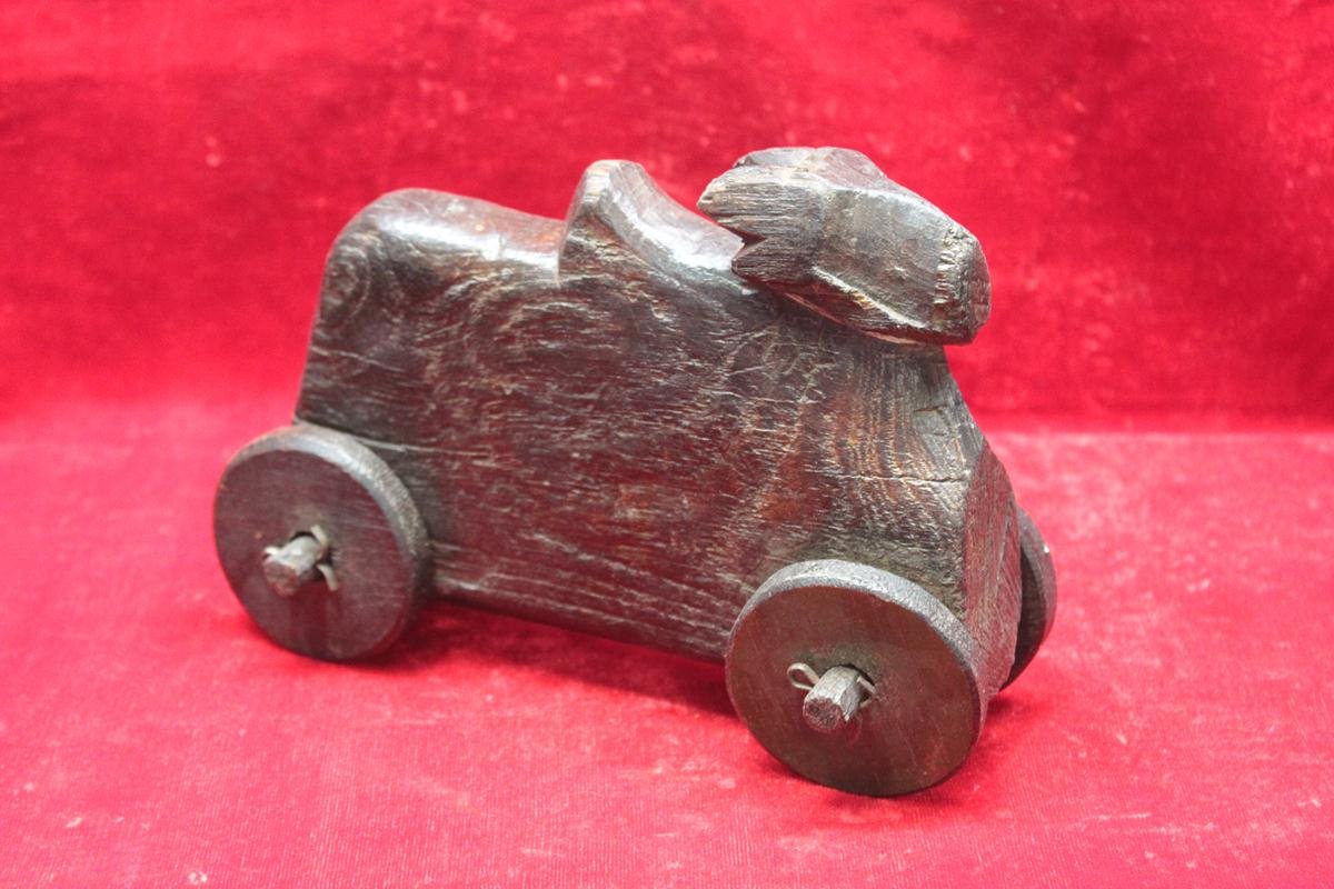 BF-45-1.jpg Wooden Nandi Figure Toy Carved Vintage Indian Home Decor Collectible - Image 1