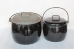 2 Pc Black Cooking Pot Decor Collectible Vintage Enamel Ware Kitchenware