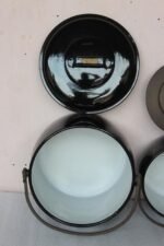 2 Pc Black Cooking Pot Kitchenware Decor Collectible Vintage Enamel Ware - Image 3