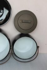 2 Pc Black Cooking Pot Kitchenware Decor Collectible Vintage Enamel Ware - Image 4