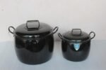 2 Pc Black Cooking Pot Enamel Ware Kitchenware Home Decor Collectible