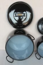 2 Pc Black Cooking Pot Enamel Ware Kitchenware Home Decor Collectible - Image 3