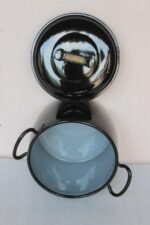 Black Cooking Pot Old Vintage Enamel Kitchenware Collectible - Image 2