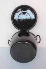 Black Cooking Pot Old Vintage Enamel Kitchenware Collectible - Image 3