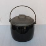 Cooking Pot Vintage Old Collectible Black Enamel Ware Kitchenware