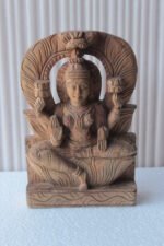 New Wooden Hand Carved Indian Goddess Laxmi Figure Rustic Style Home Decor