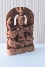 New Wooden Hand Carved Maa Saraswati Figure Goddess of Knowledge & Music - Image 4