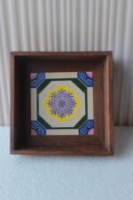 Chettinad Style Ceramic Tile Decorated Teak Wood Tray Platter Home Decor - Image 2