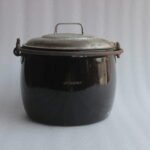 Old Vintage Black Iron Enamel Pot With Lid Judge Ware Kitchen Collectible