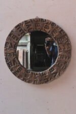 Round Wooden Hand Carved Mirror Frame - Image 2
