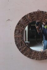 Round Wooden Hand Carved Mirror Frame - Image 4