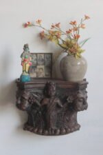 Floating Shelf Wooden Decor Art Wall Shelf | Vintage Wooden Face Carved Shelve - Image 2