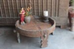 2.3 feet wide Old Wooden Chakki Center Table Coffee Table Home Decor Table - Image 2