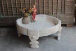 Indian Carved Chakki Table, Coffee Table, Vintage Indian Grinder Table - Image 2