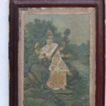 Photo Frame Old Original Ravi Varma Print CottonWork Saraswati with Frame