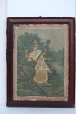 Photo Frame Old Original Ravi Varma Print CottonWork Saraswati with Frame