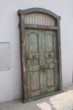 7.8 feet Elegant Antique Anglo-Indian Painted Teakwood Door and Frame - Image 5