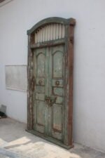 7.8 feet Elegant Antique Anglo-Indian Painted Teakwood Door and Frame - Image 6