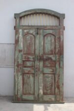 7.8 feet Elegant Antique Anglo-Indian Painted Teakwood Door and Frame - Image 7