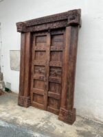7.1 feet Large Traditional Flower Carved Teak wood Door | Carving Door With Frame - Image 4