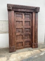 7.1 feet Large Traditional Flower Carved Teak wood Door | Carving Door With Frame - Image 5