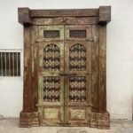 7.1 feet large Old Indian Door With Grill Gate | Wooden Double Door