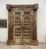 7.1 feet large Old Indian Door With Grill Gate | Wooden Double Door