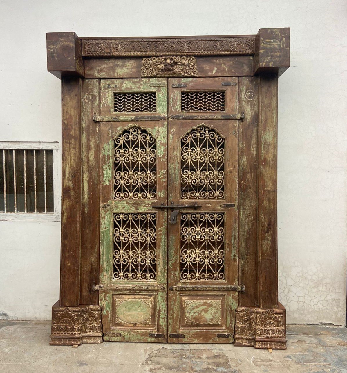 P-379-1.jpeg 7.1 feet large Old Indian Door With Grill Gate | Wooden Double Door - Image 1