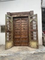7.1 feet large Old Indian Door With Grill Gate | Wooden Double Door - Image 4
